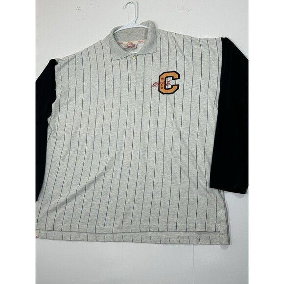 Vintage Coca Cola Shirt Mens Large Gray Striped Collared Polo Long Sleeve 1990s - Picture 7 of 12